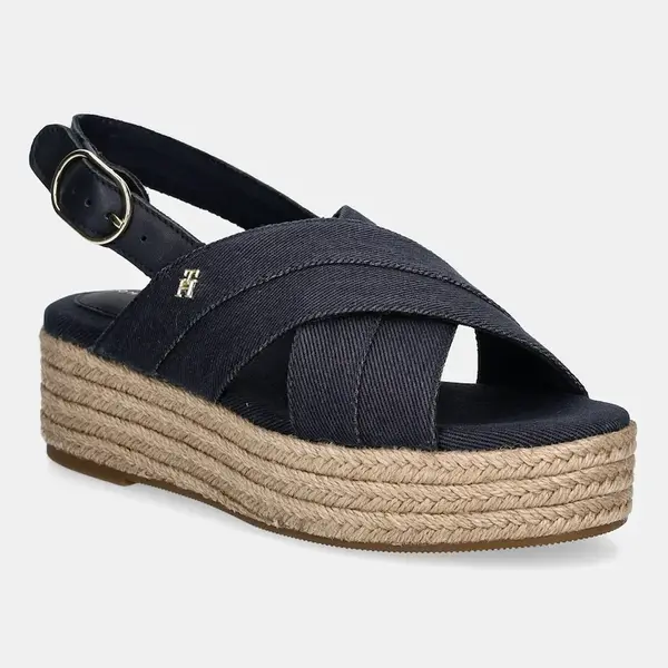 Sandály Tommy Hilfiger DENIM ESPADRILLE PLATFORM SANDAL dámské, tmavomodrá barva, na platformě, FW0FW08669