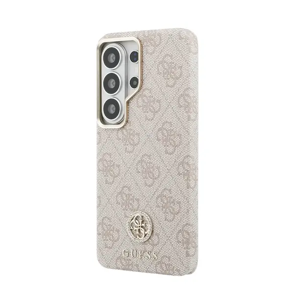 Zadní kryt Guess PU Leather 4G Strass Logo Gold Frame Magnetic pro Samsung Galaxy S26 Ultra, růžová