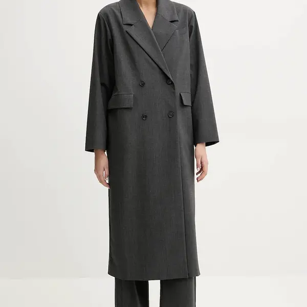 Kabát s příměsí vlny IRO dámský, šedá barva, přechodný, dvouřadový, WP137VIRINA