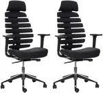 MERCURY 2PACK kancelářská židle FISH BONES s opěrkou hlavy, černý plast, černá 26-60, 3D područky (2 ks)