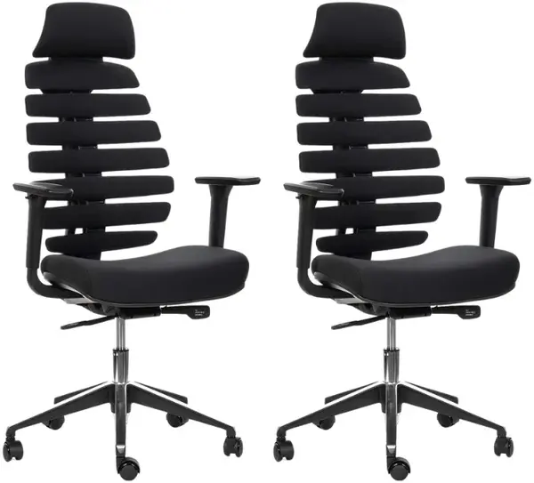 MERCURY 2PACK kancelářská židle FISH BONES s opěrkou hlavy, černý plast, černá 26-60, 3D područky (2 ks)