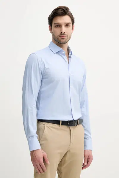Košile BOSS pánská, modrá barva, regular, s italským límcem, 50539134