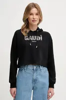 Mikina Gaudi dámská, černá barva, s kapucí, s aplikací, 511BD64033