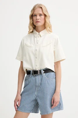 Džínová košile Levi's RINOA CAMP SHIRT dámská, béžová barva, regular, s klasickým límcem, 001SL