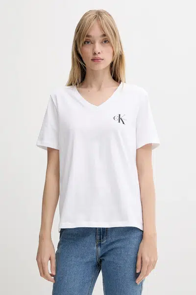 Bavlněné tričko Calvin Klein Jeans 2-pack dámské, černá barva, LV047C906G