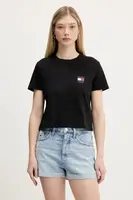Bavlněné tričko Tommy Jeans dámské, černá barva, DW0DW21423