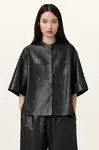 Kožená košile AllSaints JENNA dámská, černá barva, relaxed, se stojáčkem, W076PC