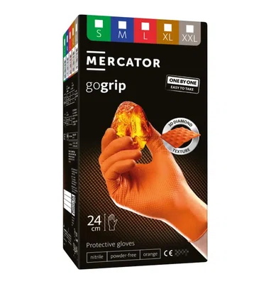 Mercator Nitrilové rukavice, extra pevné, odolné chemikáliím, velikost XL, oranžové, 100 ks