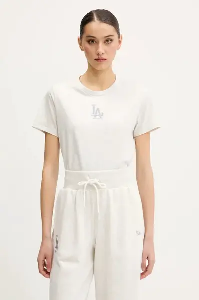 Bavlněné tričko New Era dámské, šedá barva, 60596478