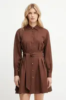Šaty s příměsí lnu Marciano Guess GRETA hnědá barva, mini, 5GGK36 7316A