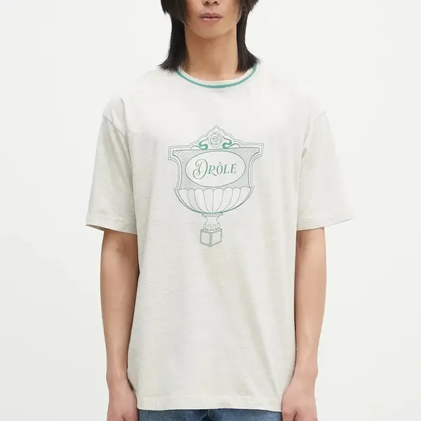 Bavlněné tričko Drôle de Monsieur Le T-Shirt Drule Cup šedá barva, s potiskem, G-TS234-CO165-GY