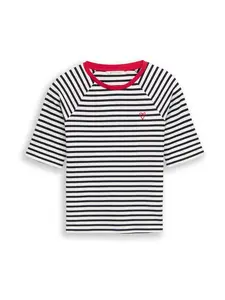 TOM TAILOR DENIM Tričko  námornícka modrá / čerešňová / biela