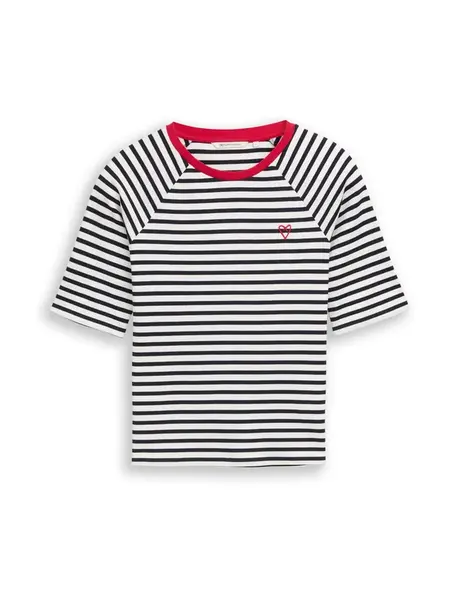 TOM TAILOR DENIM Tričko  námornícka modrá / čerešňová / biela
