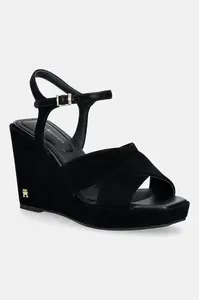 Semišové sandále na platforme Tommy Hilfiger SUEDE WRAPPED HIGH WEDGE