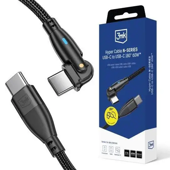 3mk Hyper Cable N-SERIES USB-C / USB-C 2m 20V/3A 60W černá - Swivel