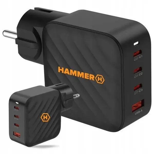 Nabíječka do sítě Hammer RapidCharge 100W, 1xUSB, 3xUSB-C, černá