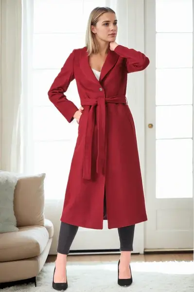 Z6681 DEWBERRY LADIES' COAT-BURGUNDY-1