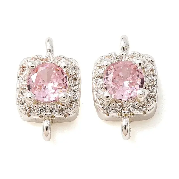 Brass Pave Pink Cubic Zirconia Connector Charms