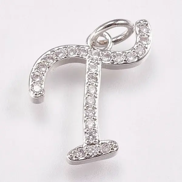 Brass Micro Pave Cubic Zirconia Letter Pendants