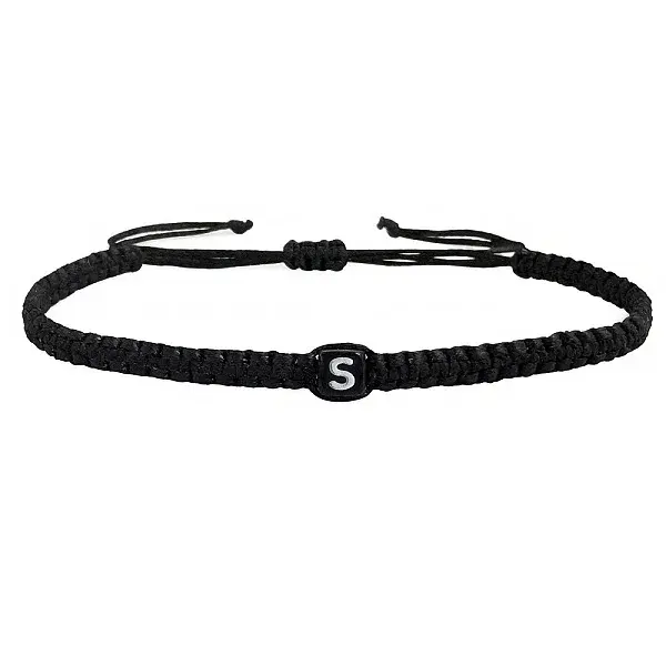 Adjustable Handmade Woven Waxed Cord Braided Bracelets with Acrylic Letter Beads