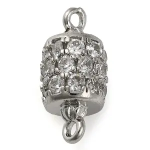 Brass Micro Pave Clear Cubic Zirconia Hollow Column Connector Charms