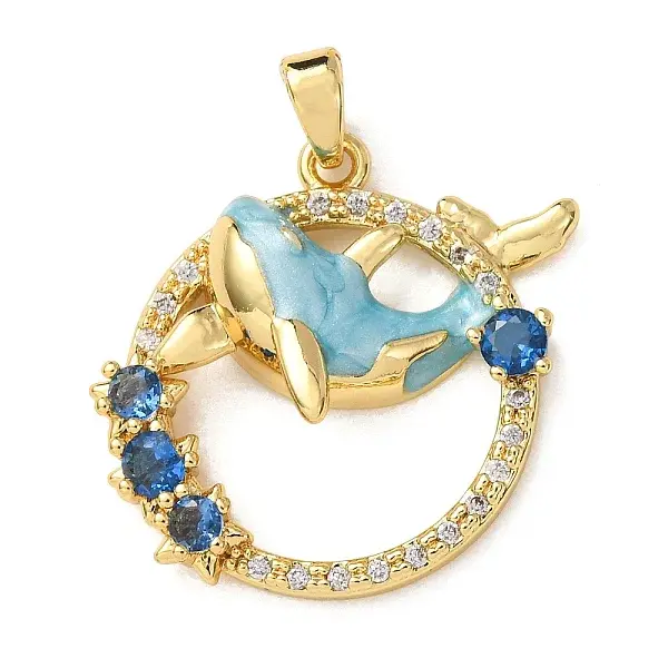 Brass Micro Pave Blue Cubic Zirconia Pendants