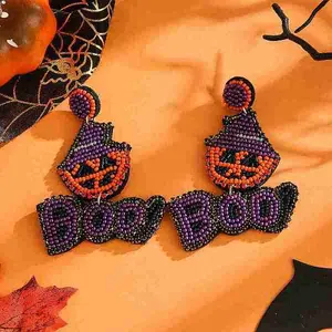 Skull Pattern Glass Bead Handmade Stud Earrings for Halloween