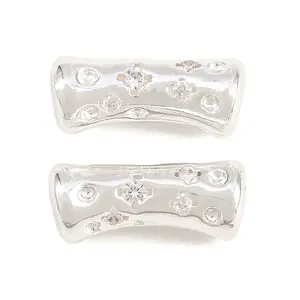 Brass Micro Pave Clear Cubic Zirconia Beads