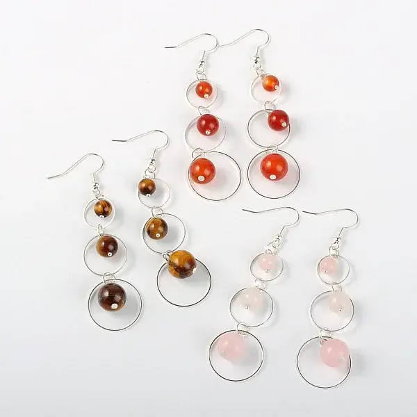 Dangling NAtural Gemstone Beads Pendant Earrings