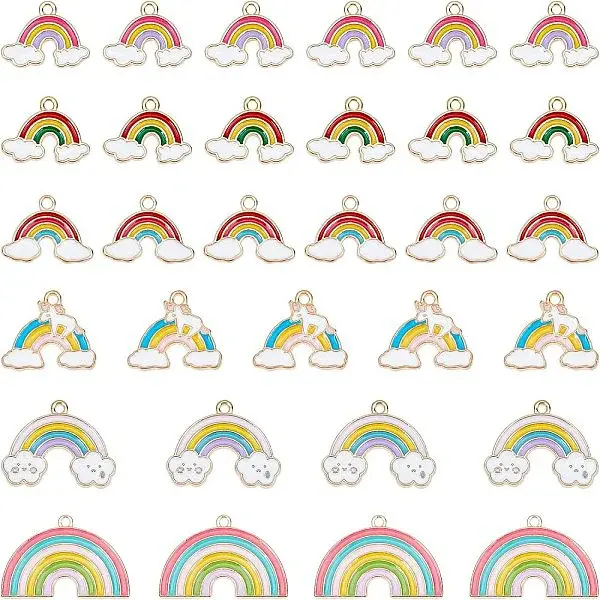 60Pcs 6 Style Alloy Enamel Pendants