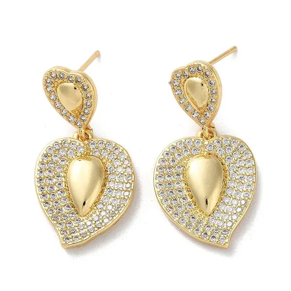 Brass Pave Clear Cubic Zirconia Stud Earrings