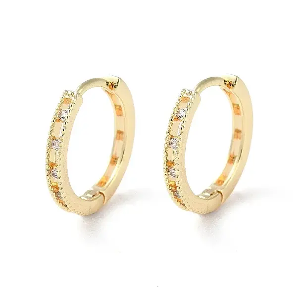 Brass Micro Pave Cubic Zirconia Hoop Earrings