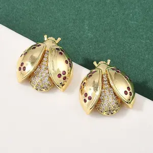 Brass Micro Pave Cubic Zirconia Stud Earrings