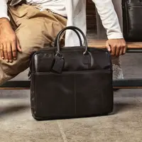 Kožená taška na notebook Burkely Jacko - tmavo hnedá