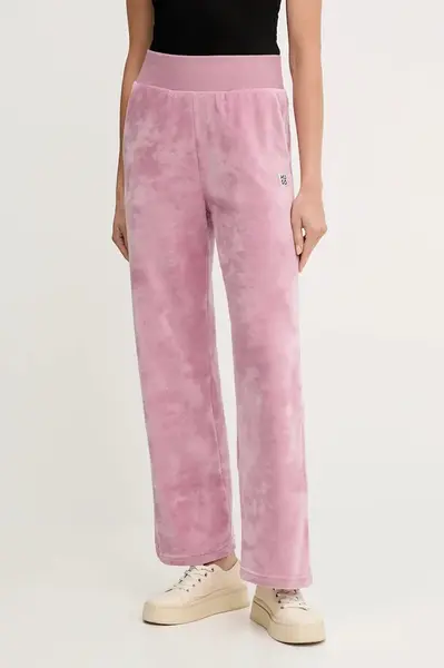 Tepláky HUGO VELVET long pant dámské, růžová barva, 50549812