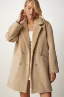 Šťastie İstanbul Dámske béžové králičie vlasy vyzerajú oversized srsť