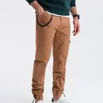 Ombre Men's pants with cargo pockets and leg hem - light brown