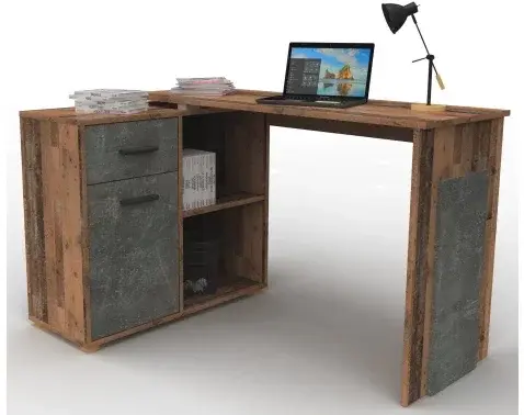 Rohový písací stôl Andy, vintage optika dreva%