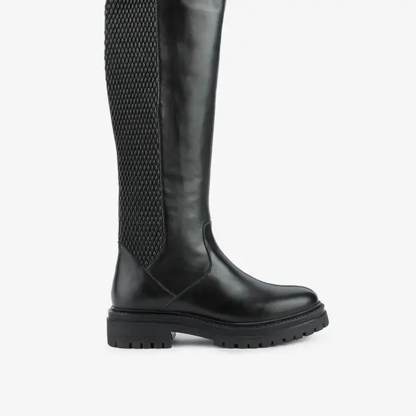 Black women's boots with leather details Geox Iridea - Women's