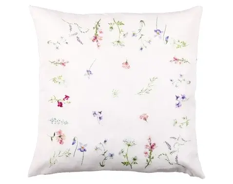 Dekoračný vankúš kvety 45x45 cm, biely%