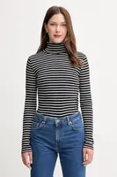 Bavlněné tričko s dlouhým rukávem United Colors of Benetton modrá barva, s golfem, 30YSE2225