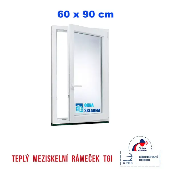 Plastové okno | 60 x 90 cm (600 x 900 mm) | bílé |otevíravé i sklopné | pravé