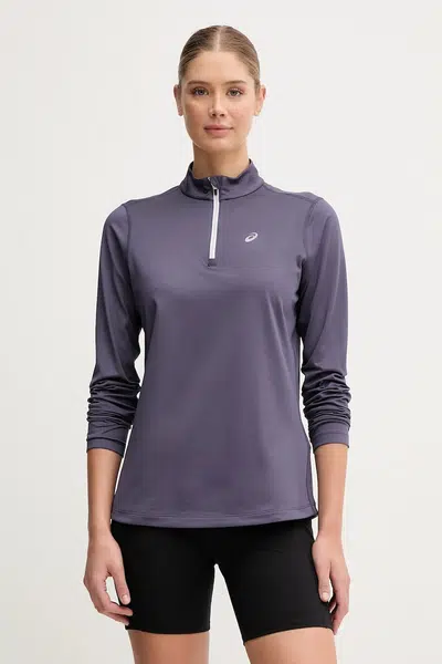 Sportovní tričko s dlouhým rukávem Asics fialová barva, s pologolfem, 2012D294