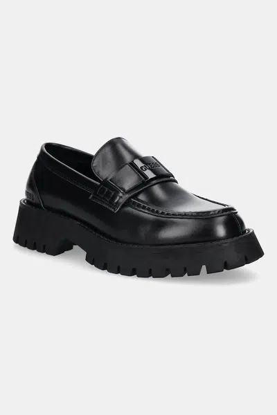 Kožené mokasíny Guess GORIZIA II pánské, černá barva, FMTGOR LEA14