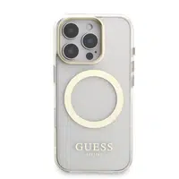 Zadní kryt Guess IML Gold Outline Stand Camera Frame MagSafe pro Apple iPhone 16 Pro, transparentní