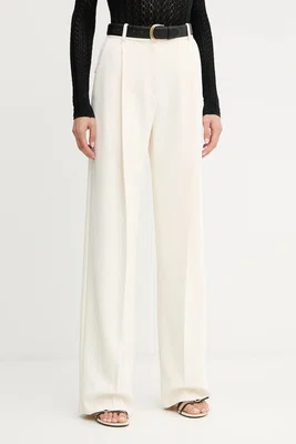 Kalhoty Elisabetta Franchi dámské, béžová barva, střih cigarette, high waist, PA12556E2