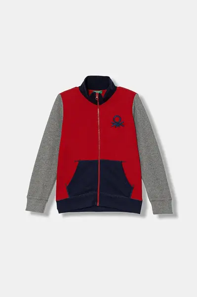 Dětská bavlněná mikina United Colors of Benetton červená barva, s aplikací, 3J68C501B