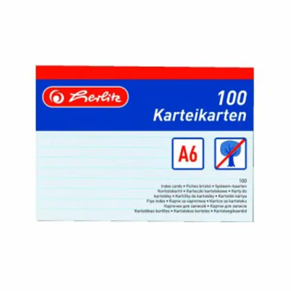 Herlitz - Karty do kartotéky A6, bílé, linka