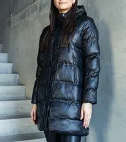 Gemre Black long quilted jacket with a detachable hood Gilterel