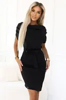 240-8 ROXI dress with asymmetrical skirt and belt - BLACK